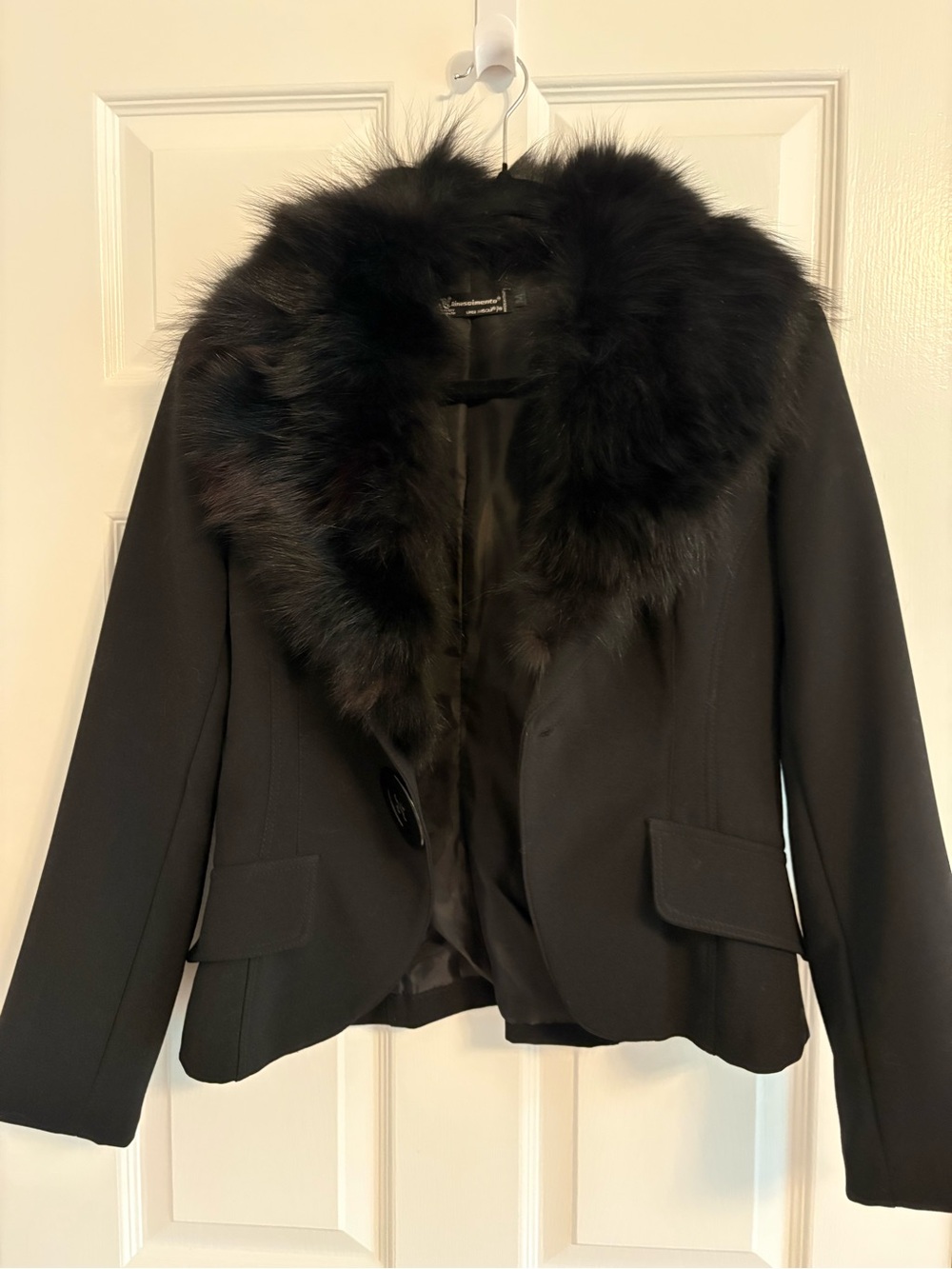Black Women's Jacket with Faux Fur Collar